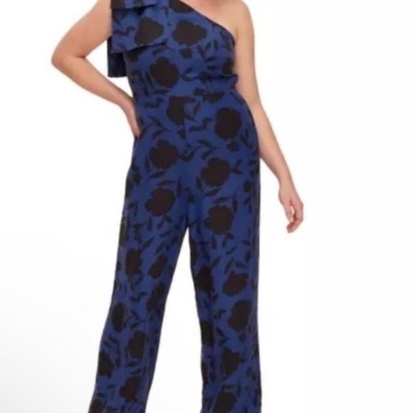 NWT Kate spade Blue Floral One-Shoulder Jumpsuit size 10 - Picture 3 of 4